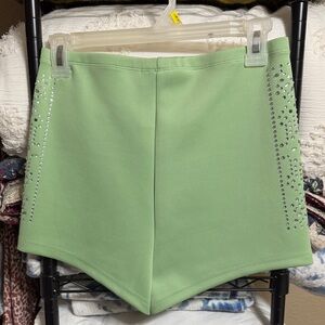Green Women's Shorts with Rhinestone Accents